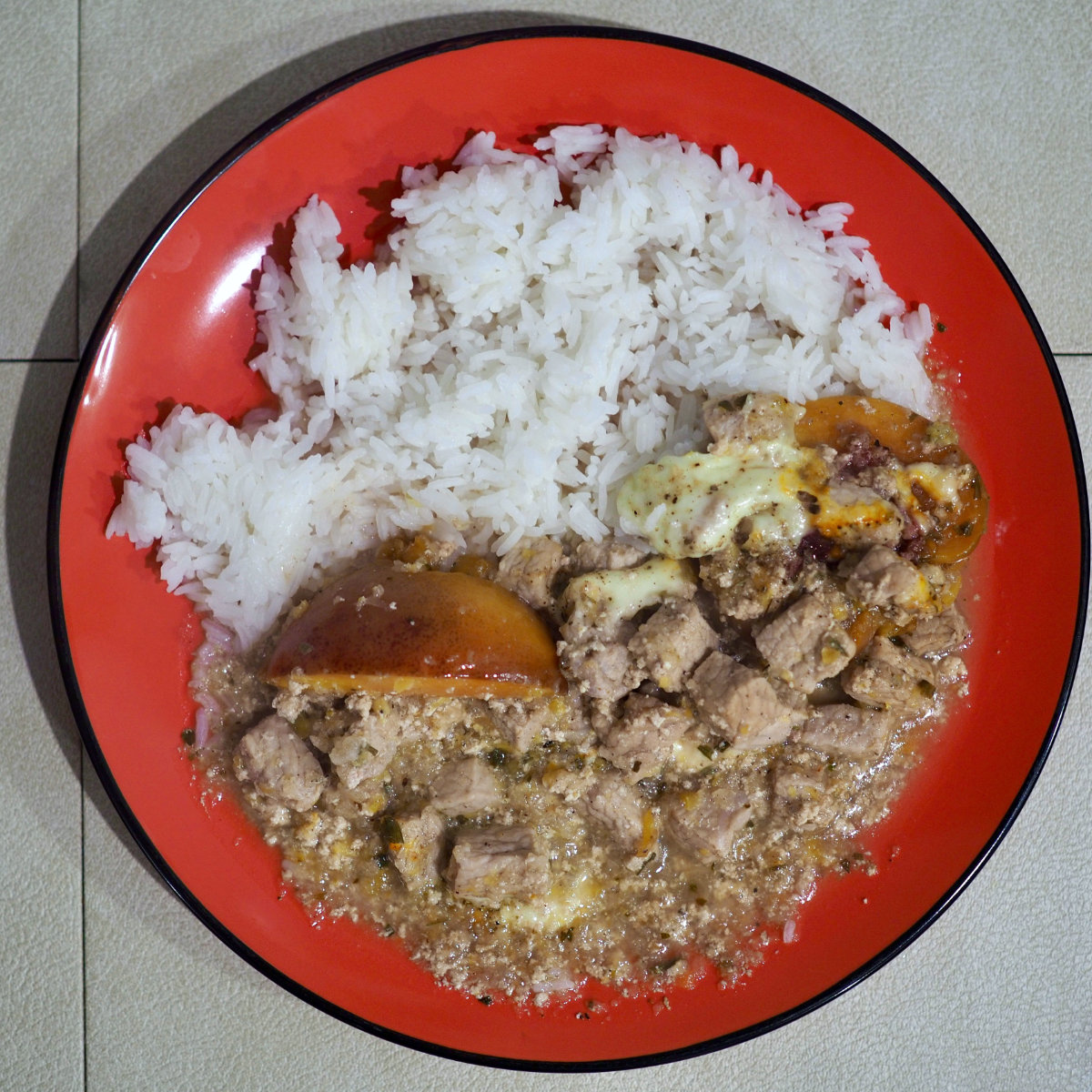 Pork with cheese and peaches