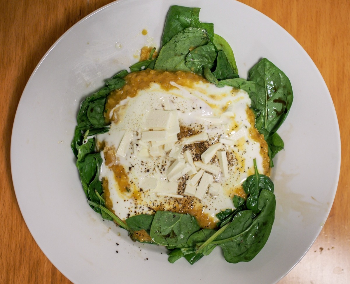 Red lentils with yogurt and feta